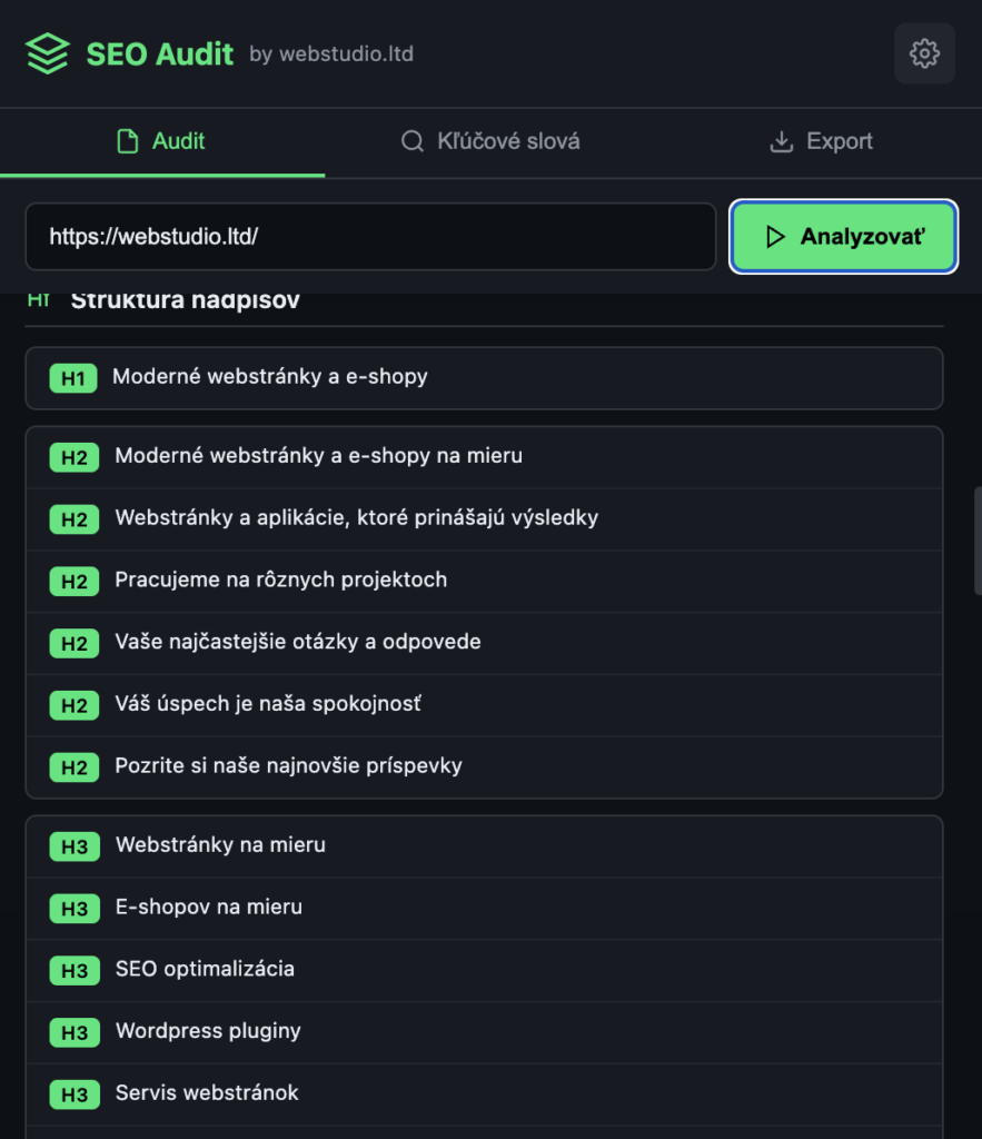 SEO Audit by webstudio.ltd – Váš osobný SEO konzultant priamo v Google Chrome.
